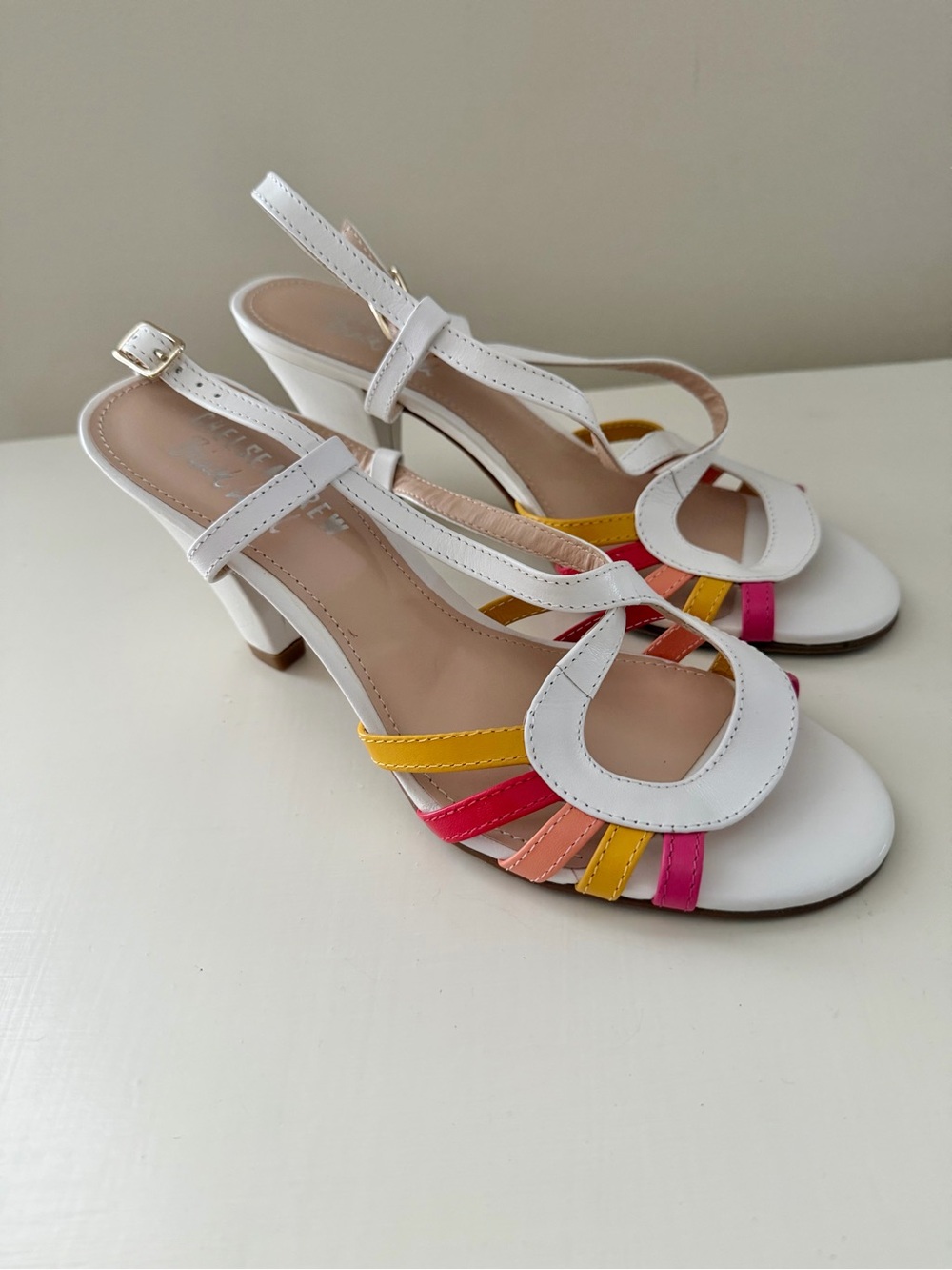 Chelsea Crew White Multi-Stripe Sandal Heels